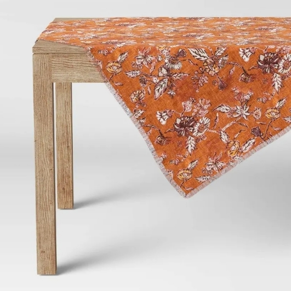 THRESHOLD Tablecloth Throw  Fall Decor Orange Farmhouse  50 x 50 in Floral - New